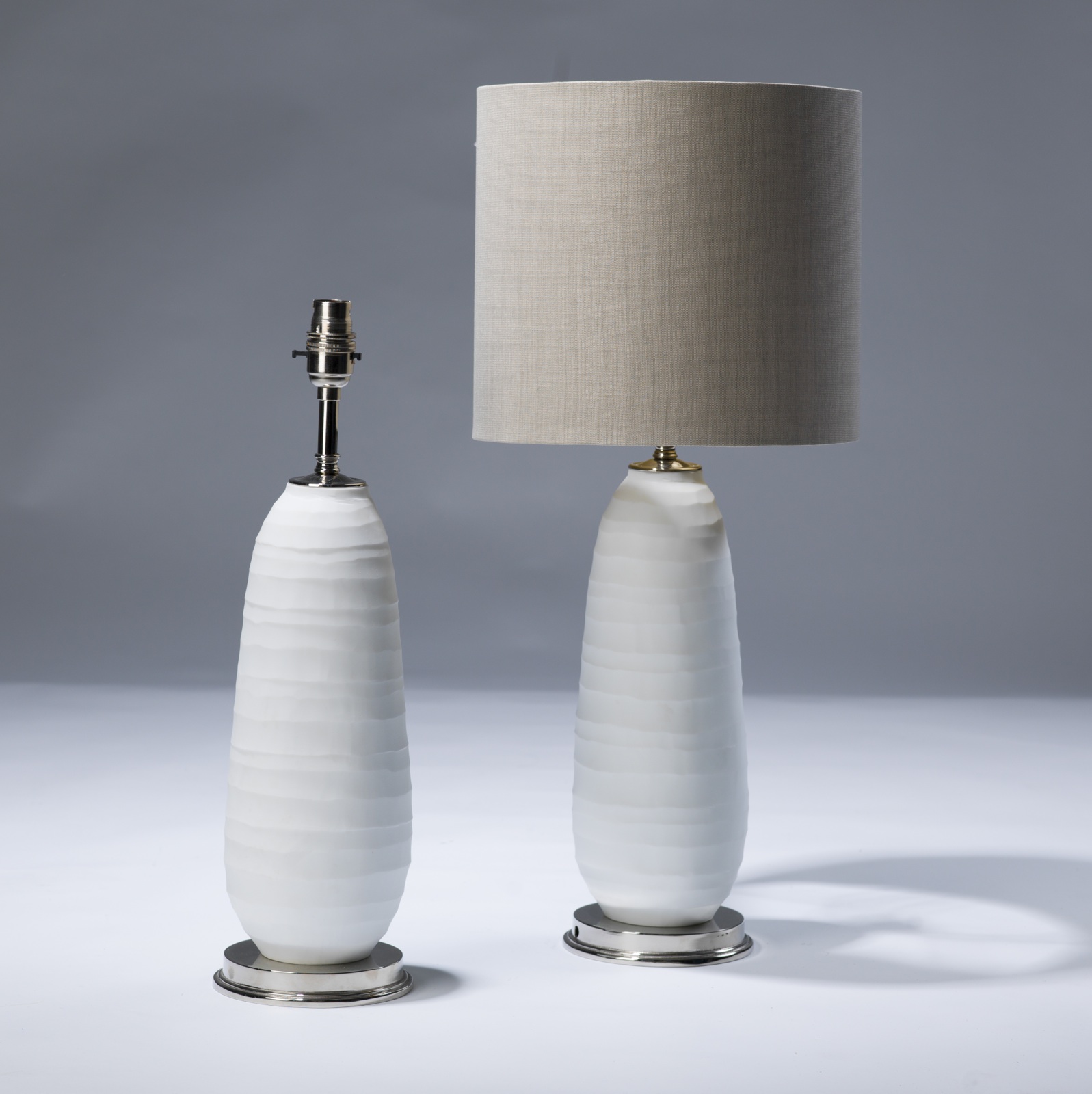 Pair Of Small White Cut Glass Lamps On Silver Nickel Bases (T3005 ...