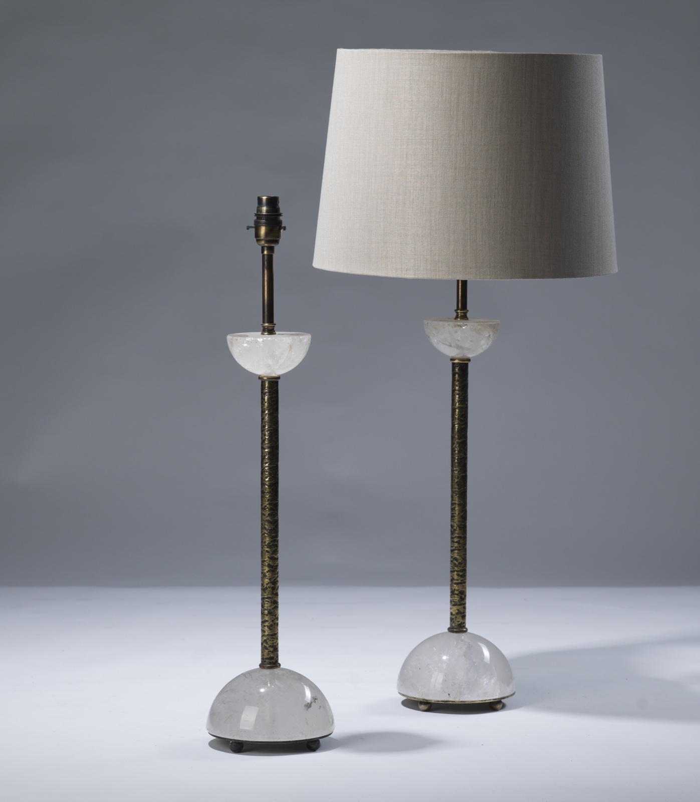 Pair Of Medium Clear Rock Crystal 'clifton' Lamps On Distressed Brass ...