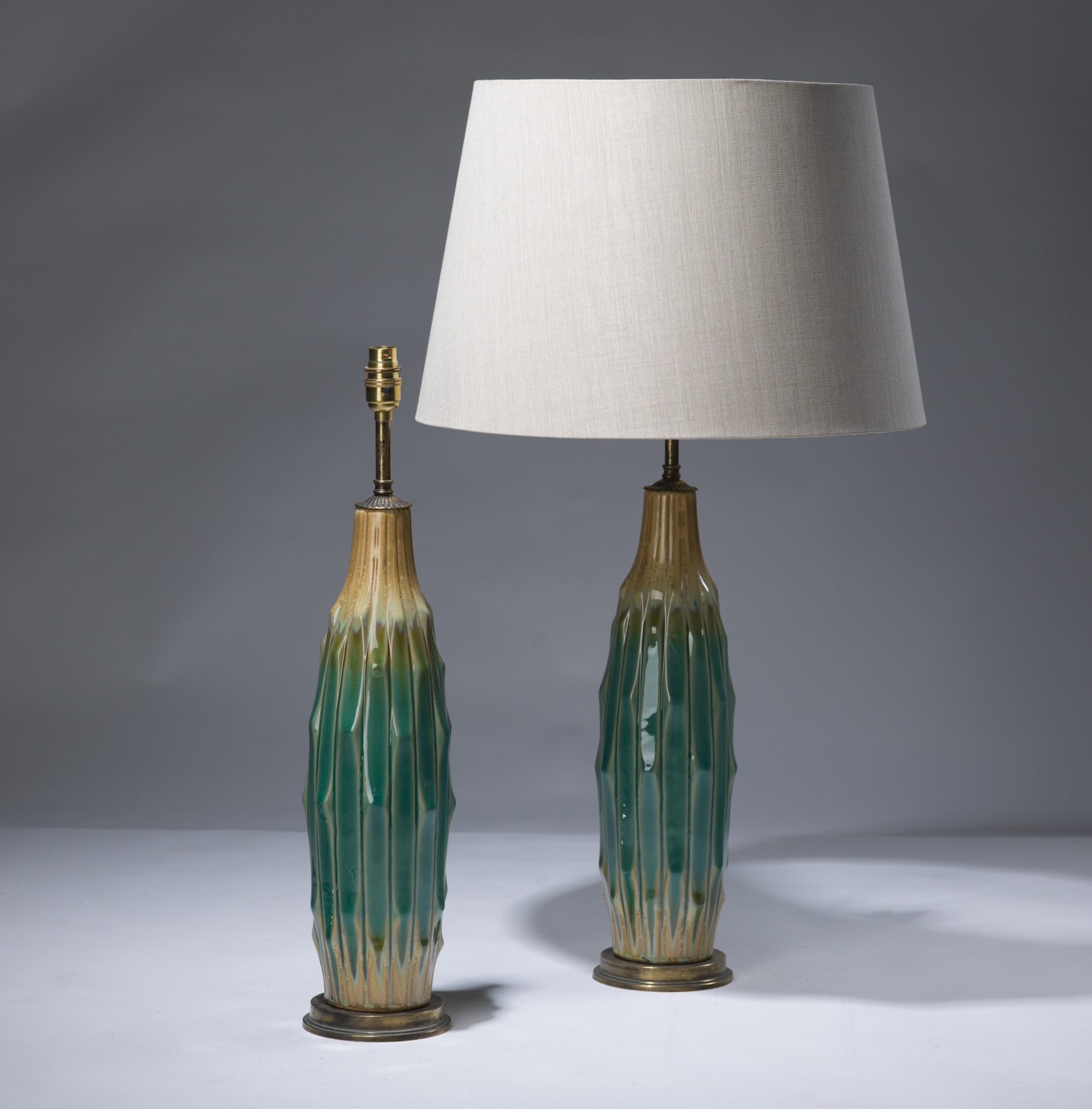 Pair Of Medium Green Yellow Midcentury Style Ceramic Lamps On ...