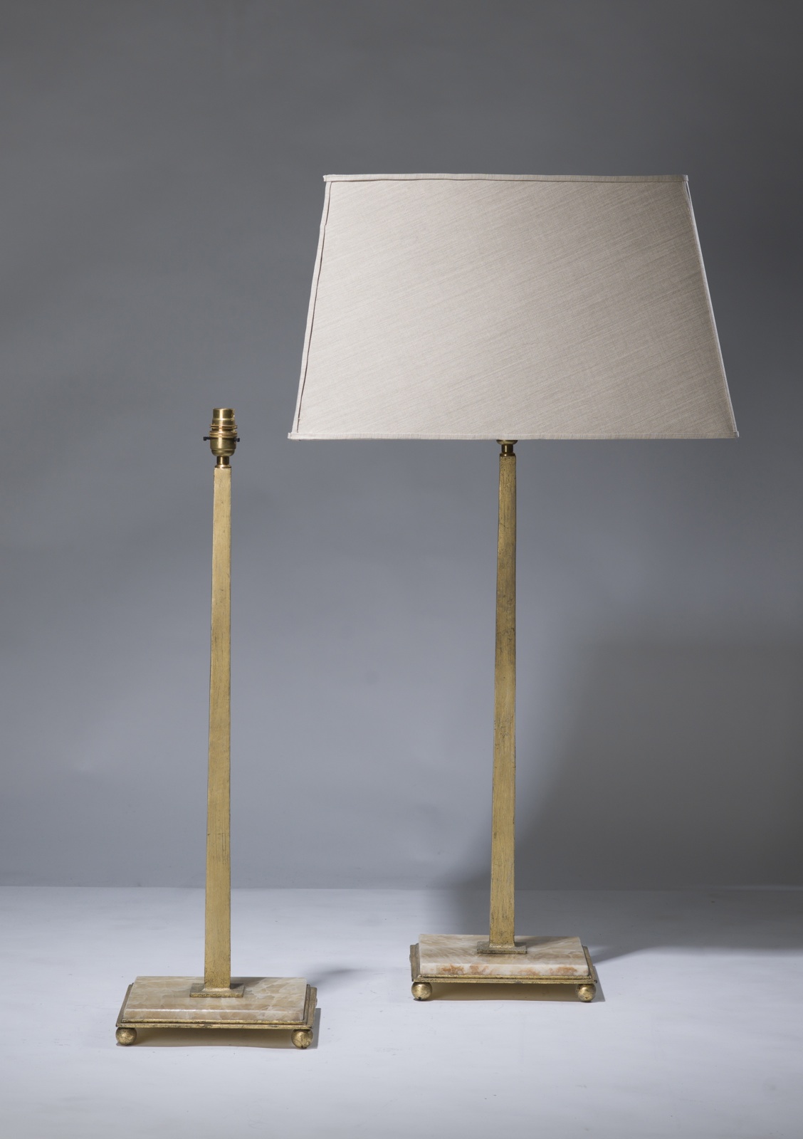 Pair Of Large Gold Gilt Wrought Iron Lamps On Egyptian Alabaster Bases