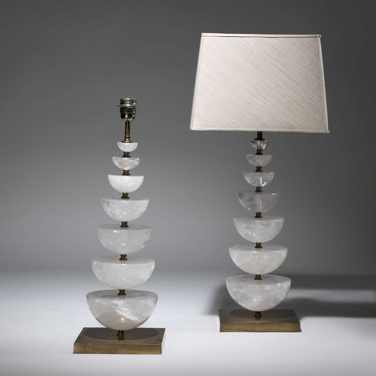 Pair Of Large Clear Rock Crystal 'fountain' Lamps On Polished Bronze ...