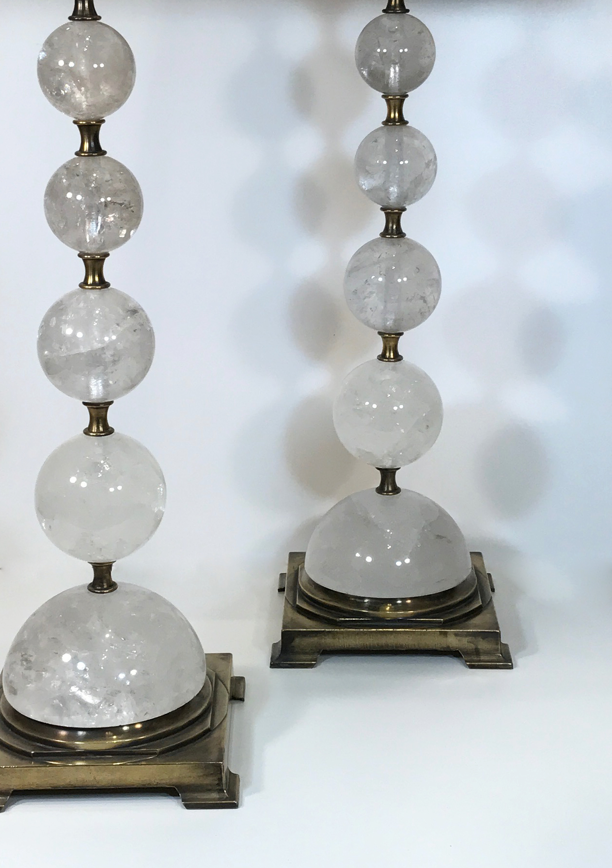 Pair Of Large Rock Crystal Lamps On Antique Brass Bases (T4592) - TYSON 