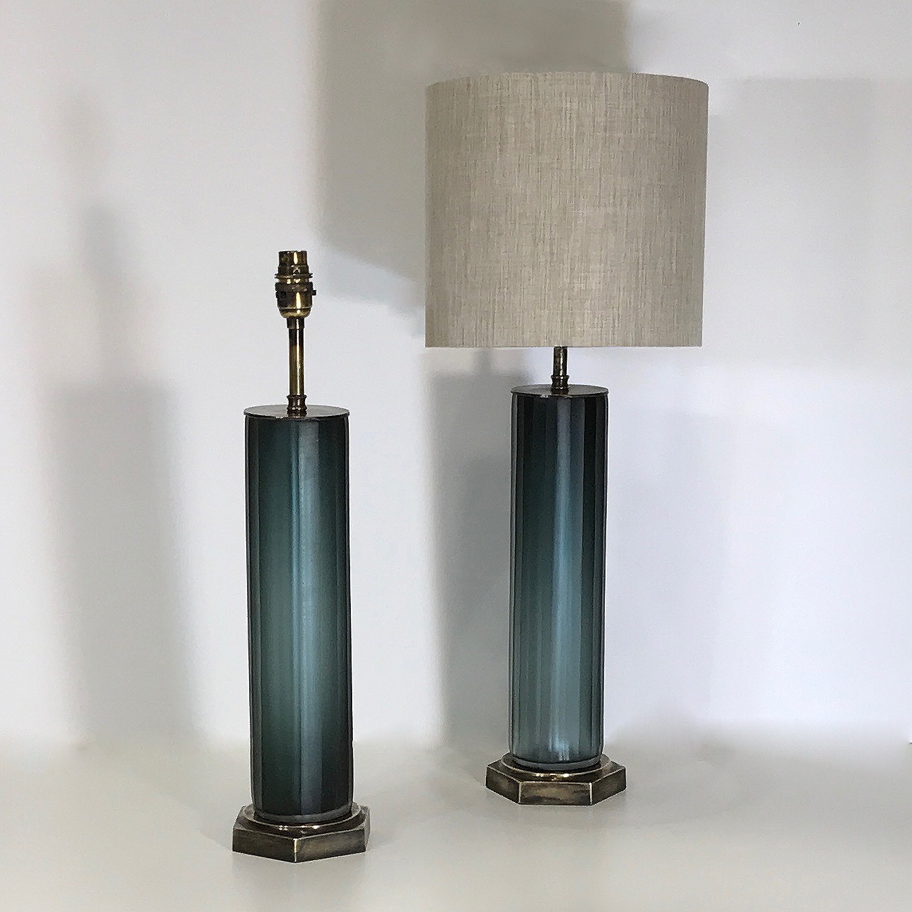 Pair Of Medium Blue Grey Glass 