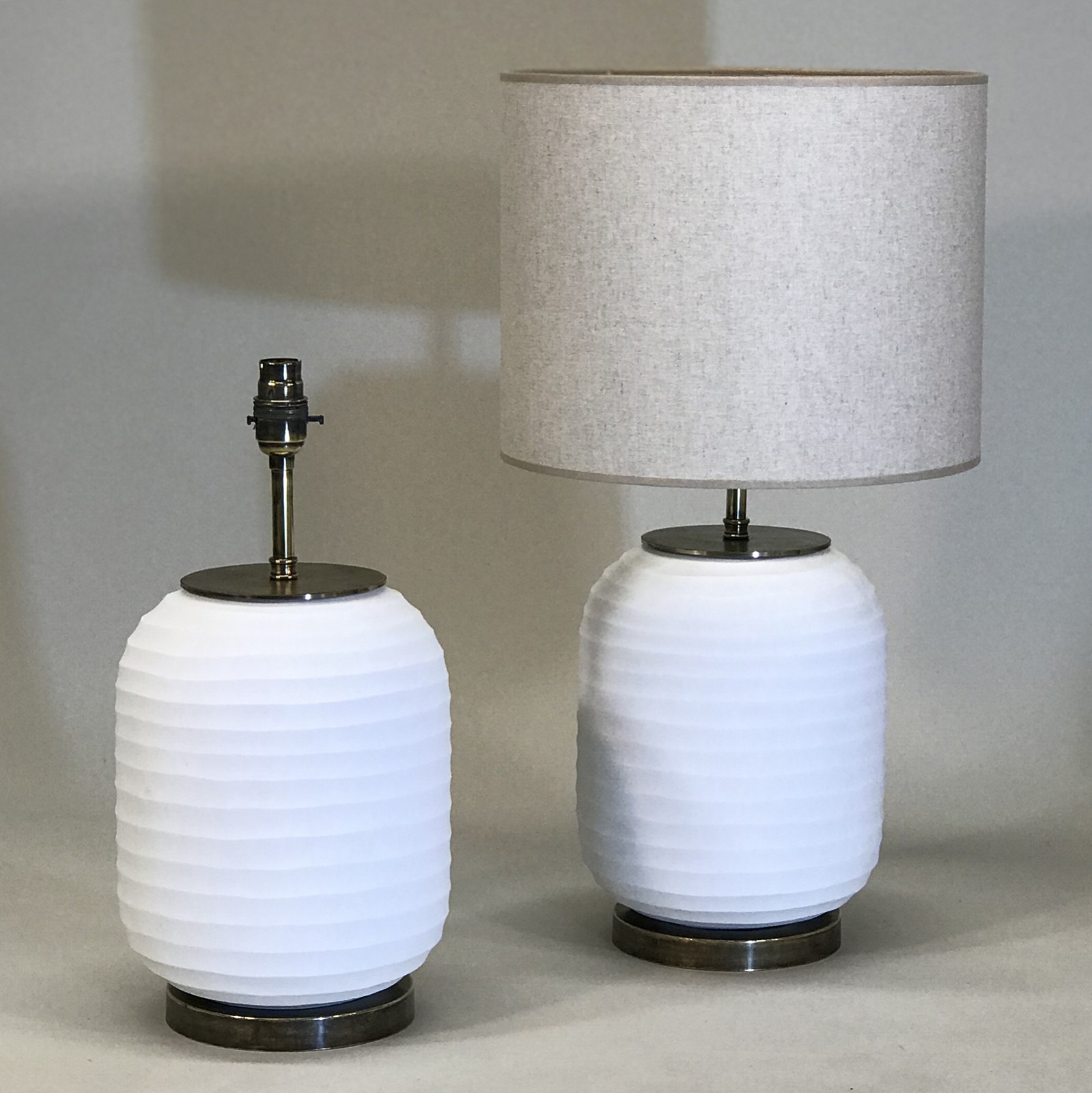 Pair Of Small White Cut Glass Lamps On Antique Brass Bases (T5156