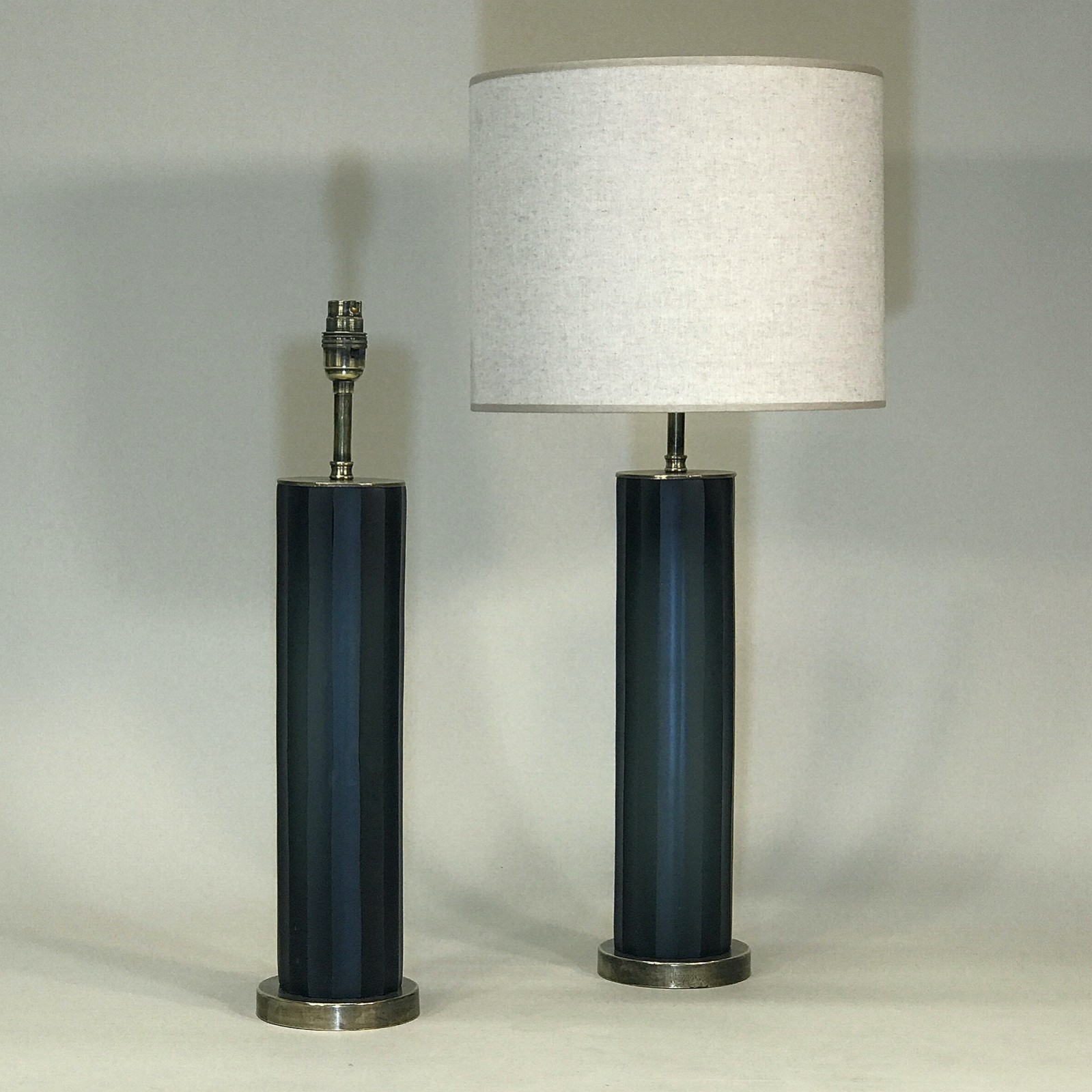 Pair Of Medium Grey Cut Glass Laura Lamps On Antique Brass Bases (T5279