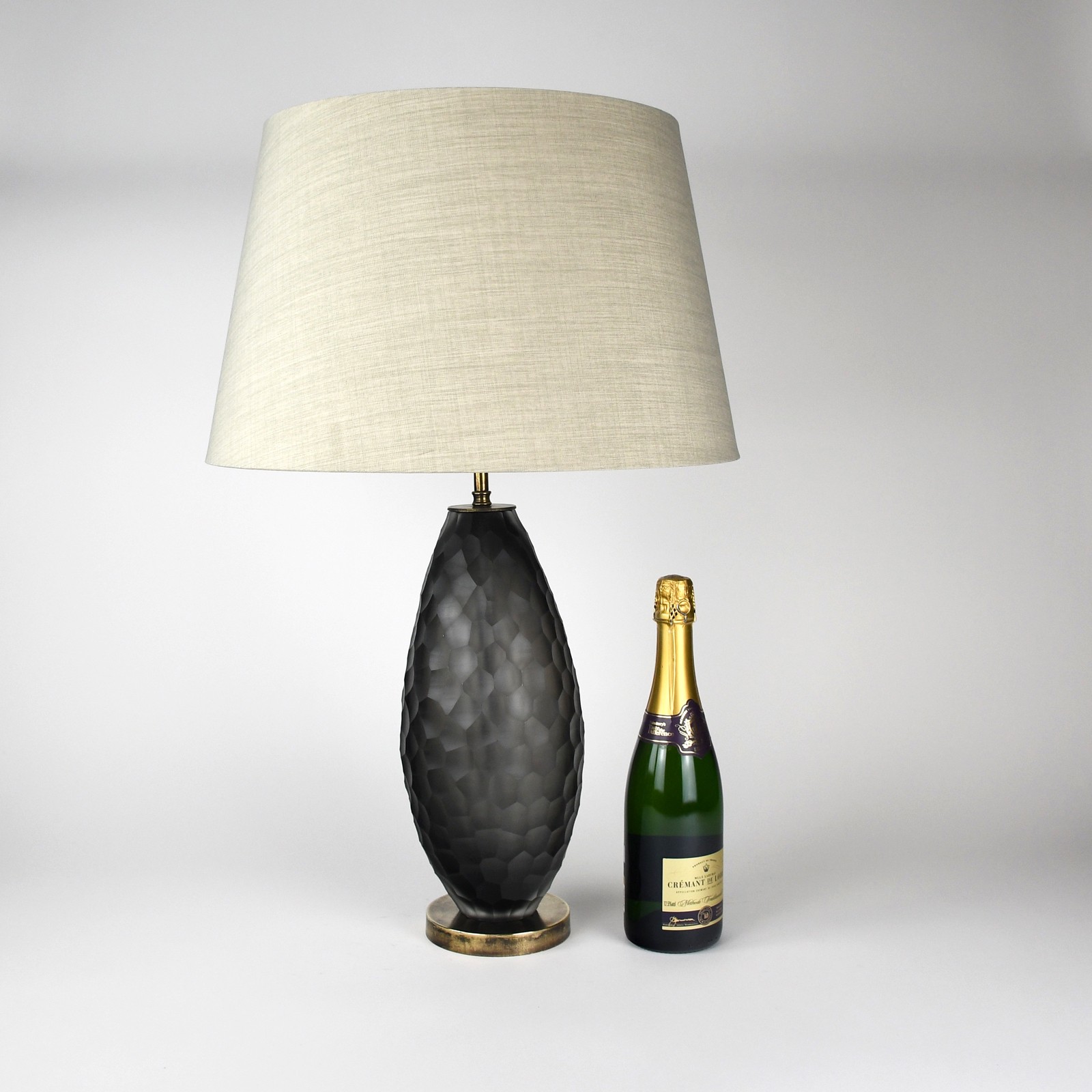 Pair of Large Grey Battuto Glass Table Lamps on Antique Brass Bases