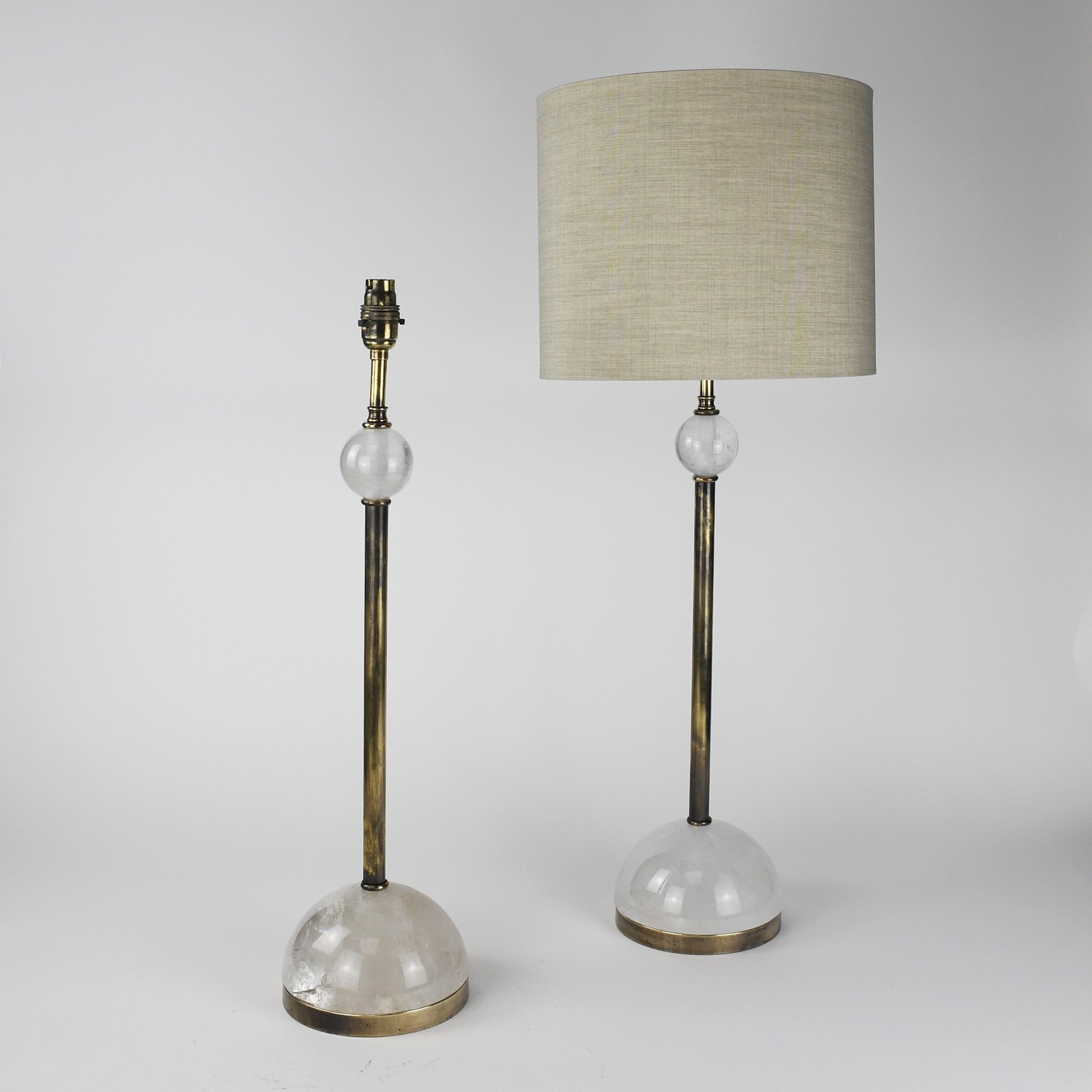 Pair of Small Rock Crystal Table Lamps on Antique Brass Bases (T6496