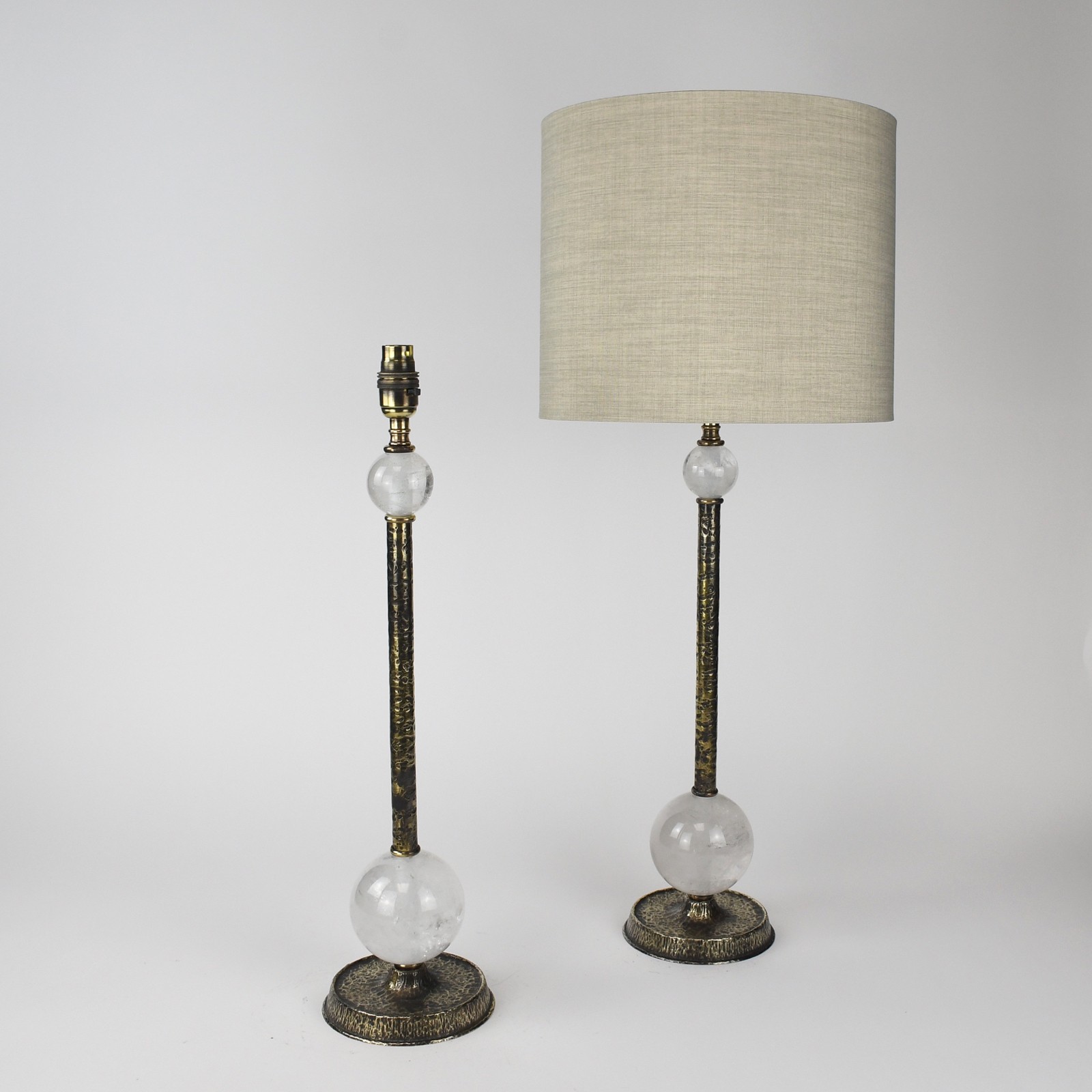 Pair of Small Rock Crystal Table Lamps on Antique Brass Bases (T6502