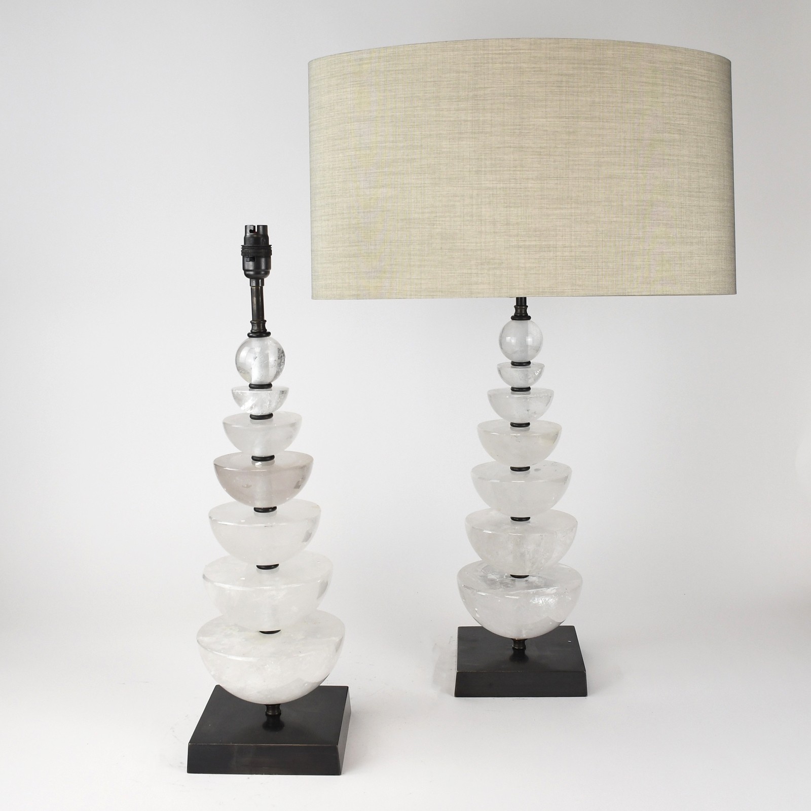 Pair of Large Rock Crystal Table Lamps on Brown Bronze Bases (T6520