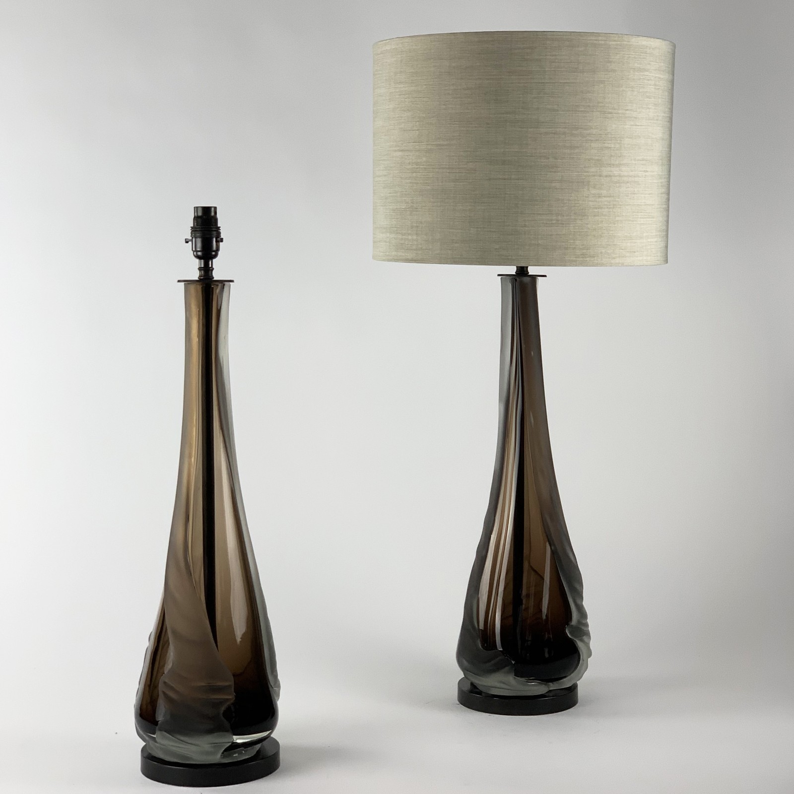 Pair Of Brown 'trail' Glass Lamps On Brown Bronze Bases (T6556) TYSON