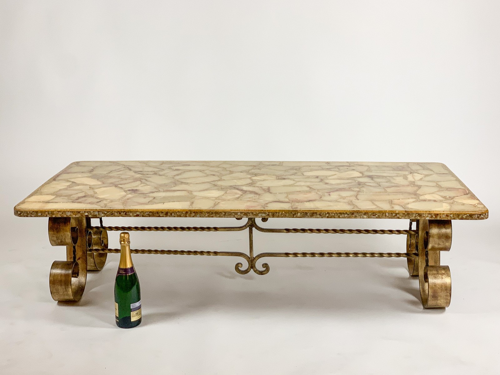 South American Designed Coffee Table With Gilded Wrought Iron Base 