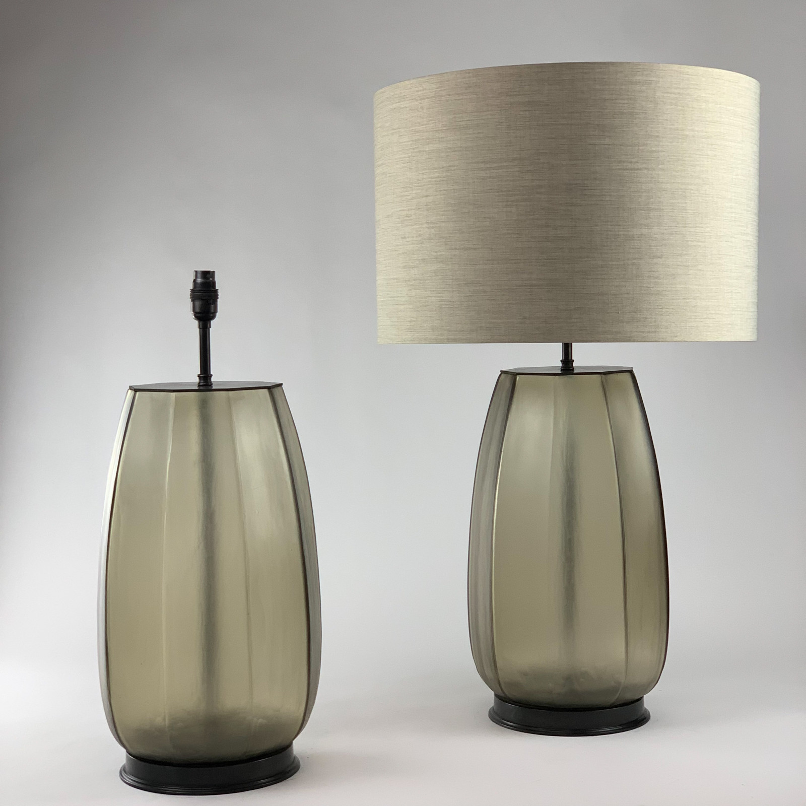 Pair of Large Brown Cut Glass Lamps On Antique Brown Bases (T6719