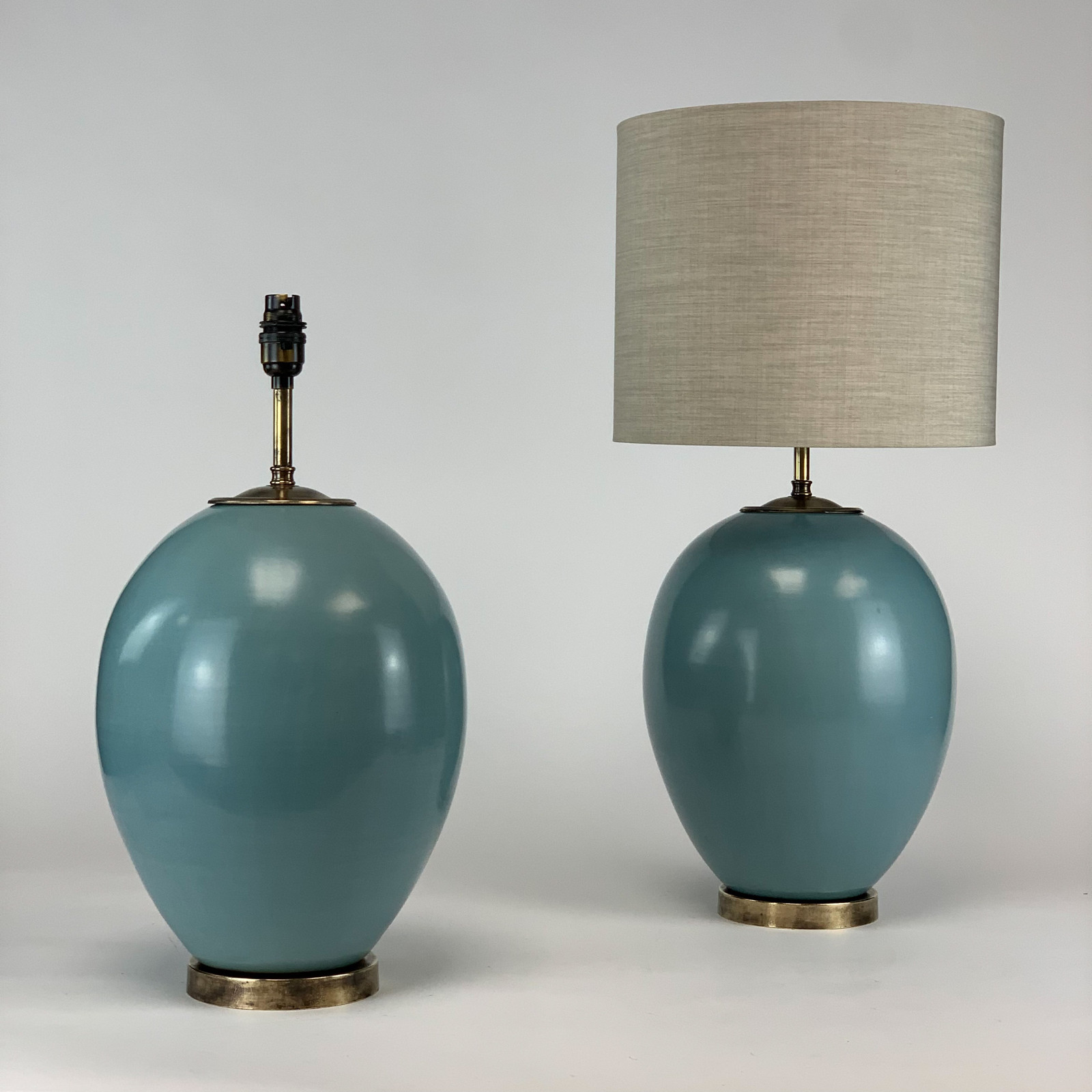 Pair Of Blue Ceramic Lamps On Antique Brass Bases T6827 Tyson Decorative Lighting And