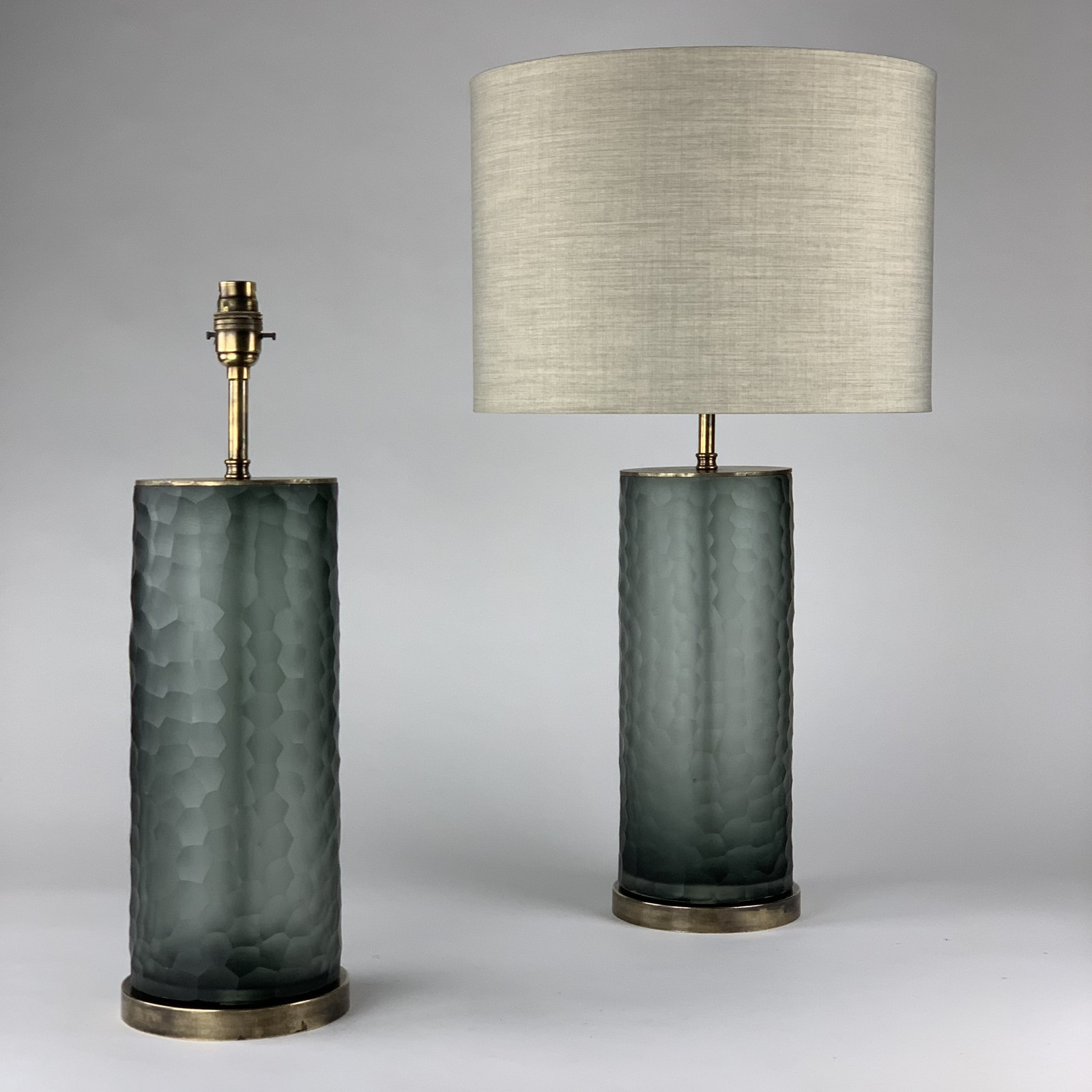 Pair Of Grey Cut Glass Lamps On Antique Brass Bases (T6903) TYSON