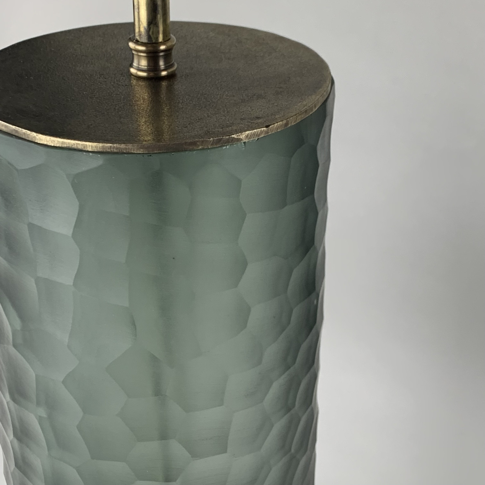 Pair Of Grey Cut Glass Lamps On Antique Brass Bases (T6903) TYSON