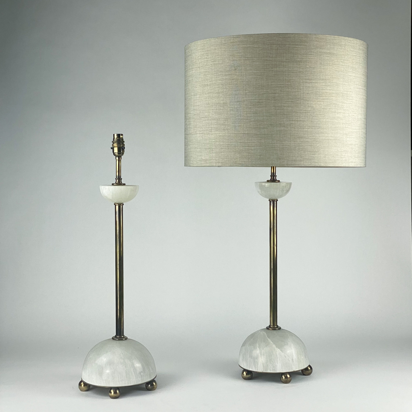 Pair Of Selenite Dome Lamps On Antique Brass Bases (T7014) - TYSON ...