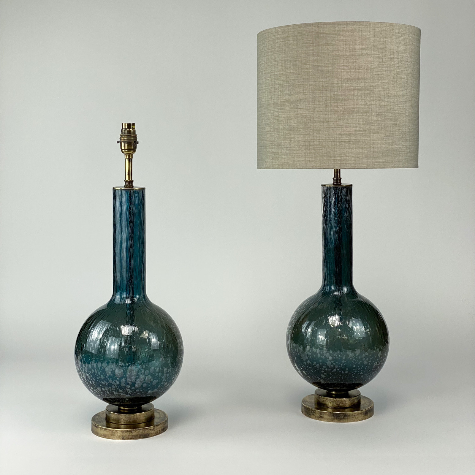 Pair Of Blue Glass Bubble Lamps On Antique Brass Stand T7053 Tyson Decorative Lighting And