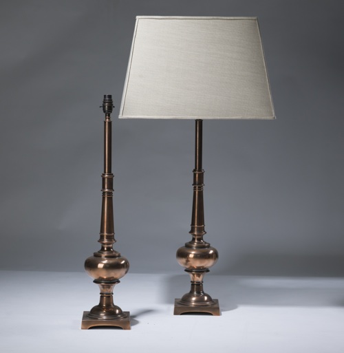 Pair Of Medium Copper Plated Column Lamps