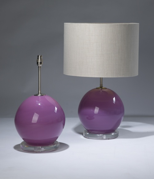 Pair Of Medium Pink Glass Lamps On Perspex Bases