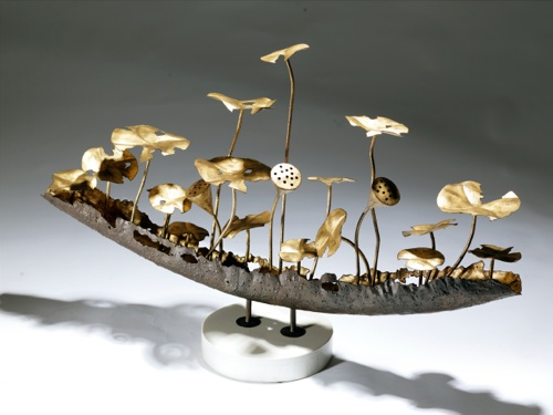 Wrought Iron 'flower Boat' On Marble Stand