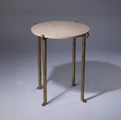 Wrought Iron 'katie' Side Table With Marble Top In Distressed Gold Leaf Finish (T3388)