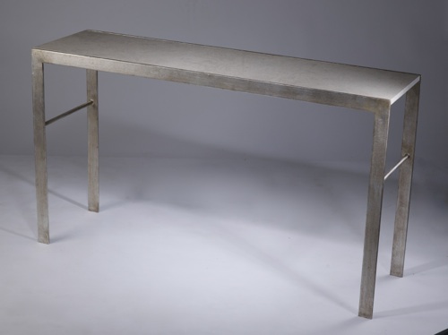 Wrought Iron 'simple' Console Table In Warm Distressed Silver Leaf Finish With Marble Top