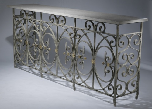 Wrought Iron 'circle' Console Table Available In BROWN BRONZE Finish With Marble Top