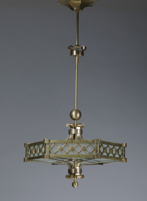 Hexagonal Bronze Hanging Light In Antique Brass Finish