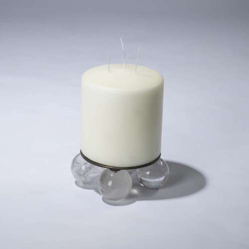 Large Three Wick Block Candle On Rock Crystal Ball Base