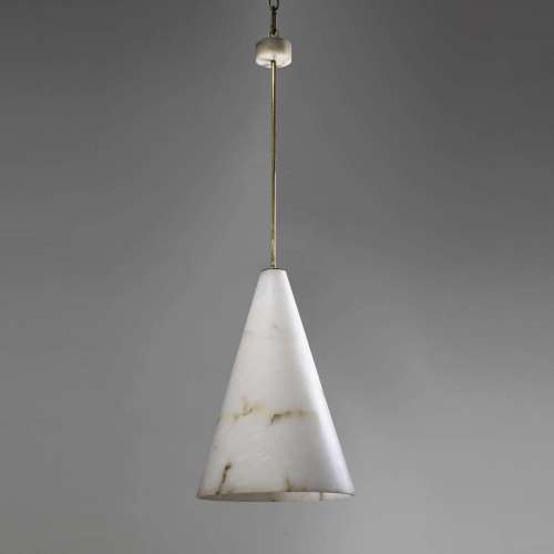 Massive Alabaster Cone Light With Alabaster Ceiling Rose And Antique Brass Fittings