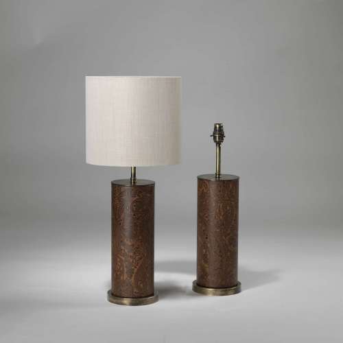 Pair Of Small Brown Leather Paisley Lamps On Brass Bases