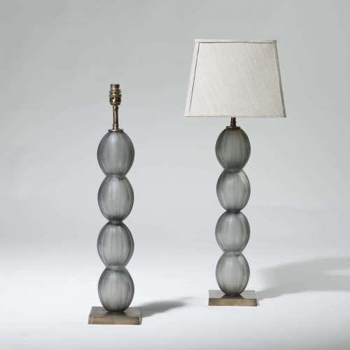 Pair Of Tall Grey Stacked Glass Balls On Brass Bases