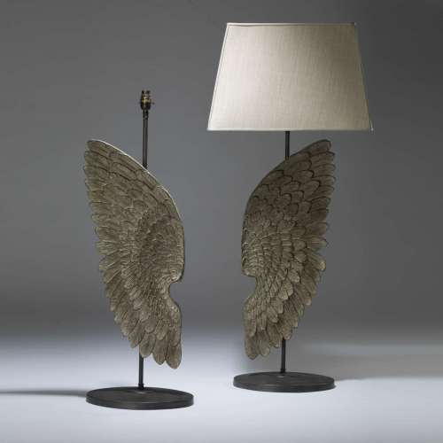 Pair Of Tall Grey Hand Painted Painted Wing Lamps