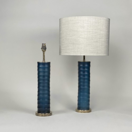 Pair Of Small Blue Cut Glass 'Rolo' Lamps On Round Brass Bases