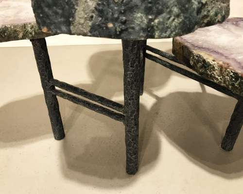 Amethyst Disc Coffee Table On Textured Wrought Iron Base