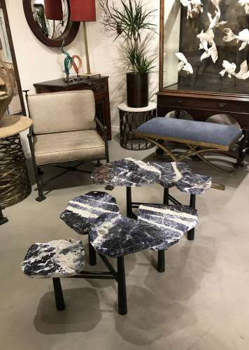 Large Sodalite Disc Coffee Table On Simple Wrought Iron Base