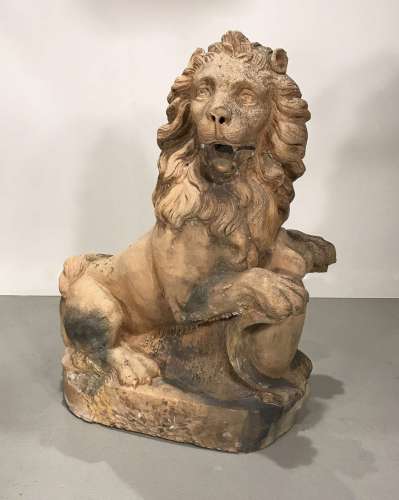 Late 18th/early 19th Century French Hand-modelled Terracotta Lion (T4520)