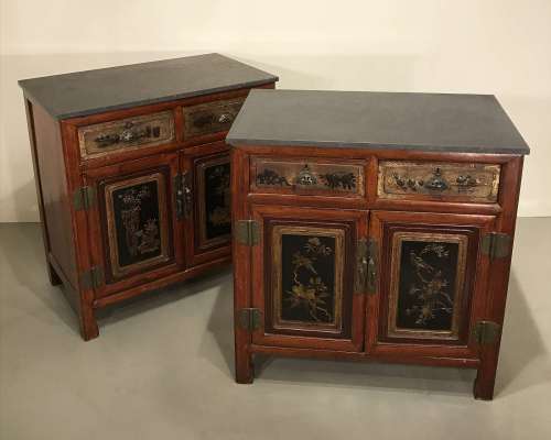 Pair Of Chinese Cabinets Circa 1920 With Modern Stone Tops