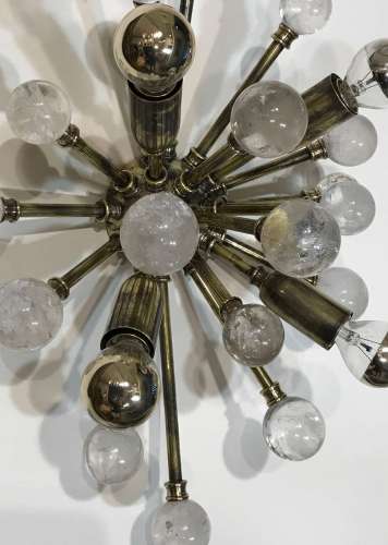 Pair Of  Rock Crystal And Antique Brass Small Kaboom Wall Lights
