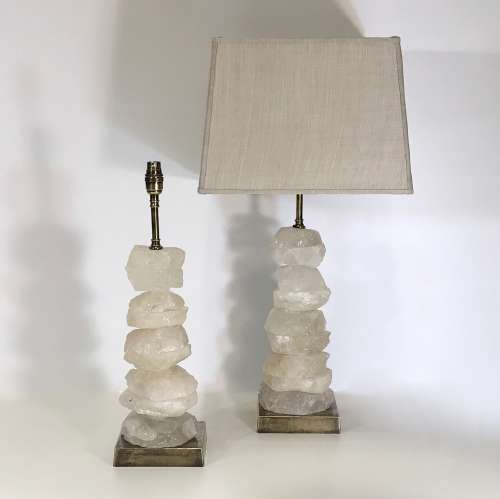 Pair Of Large Clear Rock Crystal "Chunk" Lamps On Antique Brass Bases