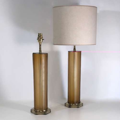 Pair Of Medium Amber "Laura" Lamps On Antique Brass Bases