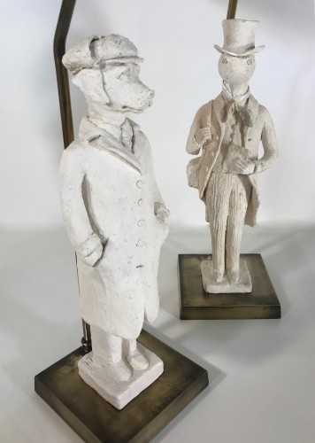 Pair Of Medium White Ceramic French Animal Lamps