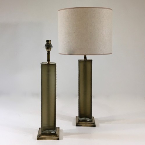 Pair Of Small Slim Cut Glass "aligator" Lamps On Antique Brass Bases