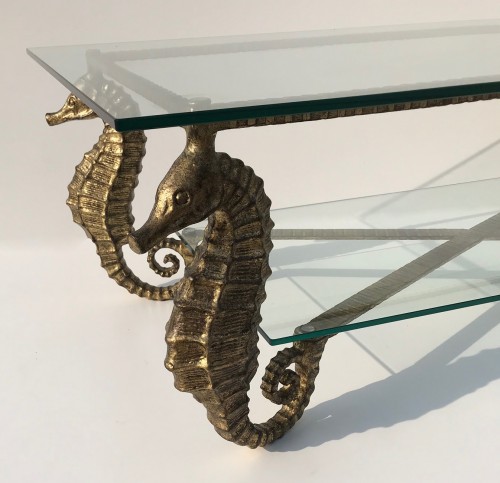 Wrought Iron Seahorse Table In Distressed Gold Finish