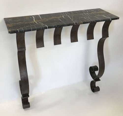 Wrought Iron Michael Console In Brown Bronze Finish With Brown Marble Top