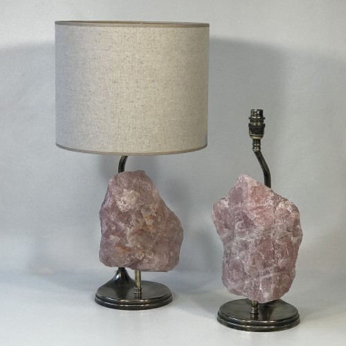 Pair Of Pink Quartz And Bronze Lamps With Antique Brass Finish
