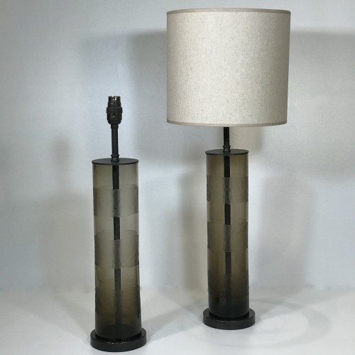 Pair Of Medium Brown 'kathryn' Column Lamps With Bronzed Brass Bases