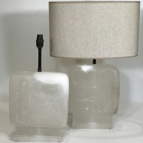 Pair Of Alabaster 'face' Lamps With Dark Brown Bronze Finish Lampholders