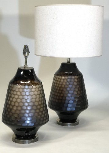 Pair Of Large Brown Cut Glass Lamps On Antique Brass Bases