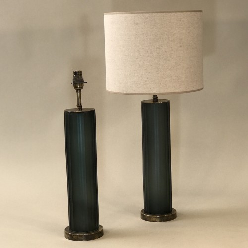 Pair Of Small Green/grey Cut Glass 'Laura' Lamps On Antique Brass Bases (T5259)